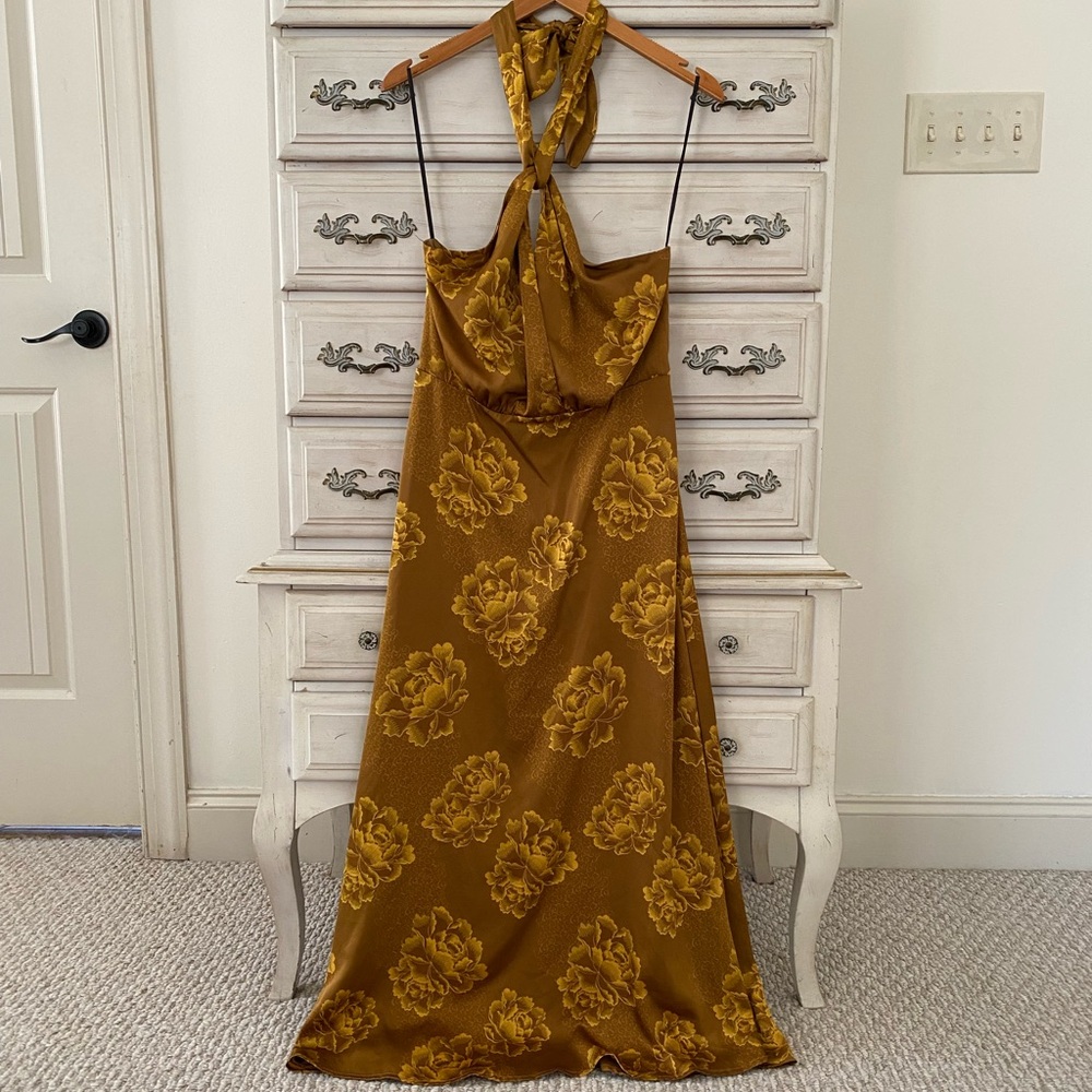 Marigold Floral Halter Maxi Dress